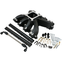 Aeroflow GM LS Rectangle Port Carburettor Hi Rise Race Single Plane EFI Intake Manifold, Black Finish