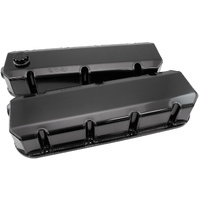 Aeroflow Fabricated Aluminium Valve Covers, Black - Suit BB Chevy with -12 ORB Breather Ports
