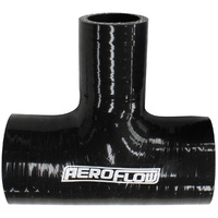 Aeroflow Silicon Tee Piece Hose 1-1/2" 38mm I.D x 1" 25mm Side Leg Black 