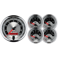 Autometer Gauge Kit Speedometer American Muscle 3 3/8 in. & 2 1/16 in. Electrical Analog Set of 5 AMT-1202