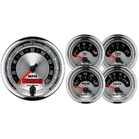 Auto Meter Gauge Kit Speedometer American Muscle 3 3/8 in. & 2 1/16 in. Electrical Analog Set of 5 AMT-1202