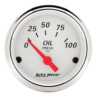 Auto Meter Gauge Arctic White Oil Pressure 2 1/16 in. 100psi Electrical Analog Each AMT-1327