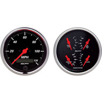 Auto Meter Gauge Kit Designer Black Quad Fuel Level Volts Oil Pressure Water Temperature & Speedometer 5 in. Set of 2 AMT-1403