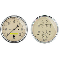 Auto Meter Gauge Kit Antique Beige Quad Fuel Level Volts Oil Pressure Water Temperature & Speedometer 5 in. Set of 2 AMT-1803