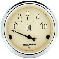 Auto Meter Gauge Antique Beige Oil Pressure 2 1/16 in. 100psi Electrical Analog Each AMT-1827
