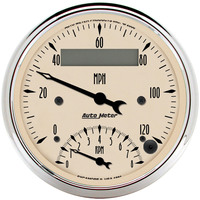 Auto Meter Gauge Antique Beige Tachometer / Speedometer 3 3 / 8 in. 120mph & 0-8K RPM Electric AMT-1881