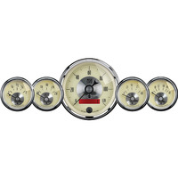 Auto Meter Gauge Kit Prestige Speedometer 3 3/8 in. & 2 1/16 in. Electrical W/LCD Odometer Antique Ivory Analog Set of 5 AMT-2000