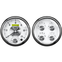 Auto Meter Gauge Kit Prestige Quad Fuel Level Volts Oil Pressure Water Temperature & Tachometer/Speedometer 5 in. Pearl Set of 2 AMT-2008