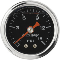 Auto Meter Gauge Fuel Pressure 1.5 in. Analog 15psi Liquid Filled Mechanical Black 1/8 in. NPTF Male Each AMT-2172