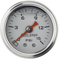 Auto Meter Gauge Fuel Pressure 1.5 in. Analog 15psi Liquid Filled Mechanical White 1/8 in. NPTF Male Each AMT-2175