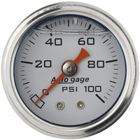 Auto Meter Gauge Fuel Pressure 1.5 in. Analog 100psi Liquid Filled Mechanical White 1/8 in. NPTF Male Each AMT-2177