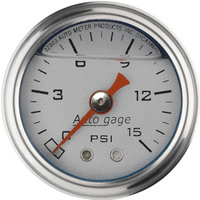 Auto Meter Gauge Fuel Pressure 1.5 in. Analog 15psi Liquid Filled Mechanical Silver 1/8 in. NPTF Male Each AMT-2178