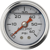 Auto Meter Gauge Fuel Pressure 1.5 in. Analog 60psi Liquid Filled Mechanical Silver 1/8 in. NPTF Male Each AMT-2179