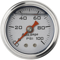 Auto Meter Gauge Fuel Pressure 1.5 in. Analog 100psi Liquid Filled Mechanical Silver 1/8 in. NPTF Male Each AMT-2180