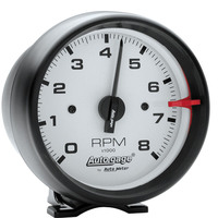 Auto Meter Gauge Autogage Tachometer 3 3/4 in. 0-8K RPM Pedestal White Dial Black CASE Each AMT-2303