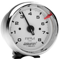 Auto Meter Gauge Autogage Tachometer 3 3/4 in. 0-8K RPM Pedestal White Dial Chrome CASE Each AMT-2304