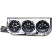 Auto Meter Gauge Console Autogage Oil Pressure/Water Temp./Volt 2 in. 100psi/280 Degrees F/16V Black Dial Chrome Bezel Kit AMT-2349