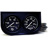 Auto Meter Gauge Console Autogage Oil Pressure/Water Temp. 2 in. 100psi/280 Degrees F Black Dial Black Bezel Kit AMT-2392