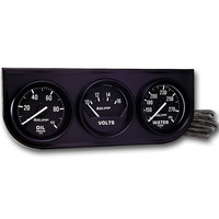 Auto Meter Gauge Console Autogage Oil Pressure/Water Temp./Volt 2 in. 100psi/280 Degrees F/18V Mechanical Black Dial Black Bezel Kit AMT-2397