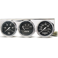 Auto Meter Gauge Console Autogage Oil Pressure/Water Temp./Volt 2 5/8 in. 100psi/280 Degrees F/16V Black Dial Chrome Bezel Kit AMT-2399