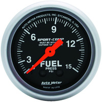 Auto Meter Gauge Sport-Comp Fuel Pressure 2 1/16 in. 15psi Mechanical Analog Each AMT-3311