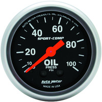 Auto Meter Gauge Sport-Comp Oil Pressure 2 1/16 in. 100psi Mechanical Each AMT-3321