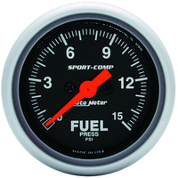 Auto Meter Gauge Sport-Comp Fuel Pressure 2 1/16 in. 15psi Digital Stepper Motor Analog Each AMT-3361