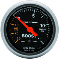 Auto Meter Gauge Sport-Comp Vacuum/Boost 2 1/16 in. 30 in. Hg/15psi Stepper Motor W/Peak & Warn Analog Each AMT-3376