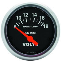 Auto Meter Gauge Sport-Comp Voltmeter 2 1/16 in. 18V Electrical Each AMT-3391