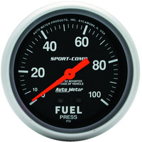 Auto Meter Gauge Sport-Comp Fuel Pressure 2 5/8 in. 100psi Mechanical Analog Each AMT-3412