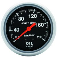 Auto Meter Gauge Sport-Comp Oil Pressure 2 5/8 in. 200psi Mechanical Analog Each AMT-3422