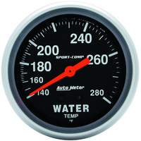 Auto Meter Gauge Sport-Comp Water Temperature 2 5/8 in. 140-280 Degrees F Mechanical Analog Each AMT-3431