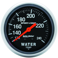 Auto Meter Gauge Sport-Comp Water Temperature 2 5/8 in. 120-240 Degrees F Mechanical 12ft. Analog Each AMT-3433