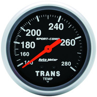 Auto Meter Gauge Sport-Comp Transmission Temperature 2 5/8 in. 140-280 Degrees F Mechanical 8ft. Analog Each AMT-3451