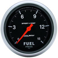 Auto Meter Gauge Sport-Comp Fuel Pressure 2 5/8 in. 15psi Digital Stepper Motor Analog Each AMT-3561
