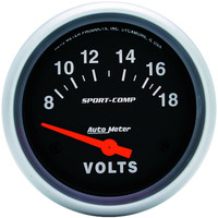 Auto Meter Gauge Sport-Comp Voltmeter 2 5/8 in. 18V Electrical Each AMT-3592