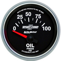Auto Meter Gauge Sport-Comp II Oil Pressure 2 1/16 in. 100psi Electrical Analog Each AMT-3627