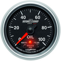 Auto Meter Gauge Sport-Comp II Oil Pressure 2 1/16 in. 100psi Digital Stepper Motor w/ Peak & Warn Analog Each AMT-3652