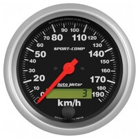 Auto Meter Gauge Sport-Comp Speedometer 3 3/8 in. 190km/h Electric Programmable w/ LCD Odometer Analog Each AMT-3987-M