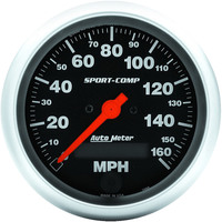 Auto Meter Gauge Sport-Comp Speedometer 3 3/8 in. 160mph Electric Programmable w/ LCD Odometer Analog Each AMT-3988