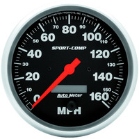 Auto Meter Gauge Sport-Comp Speedometer 5 in. 160mph Electric Programmable w/ LCD Odometer Analog Each AMT-3989