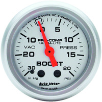 Auto Meter Gauge Ultra-Lite Vacuum/Boost 2 1/16 in. 30 in. Hg/20psi Mechanical Each AMT-4301
