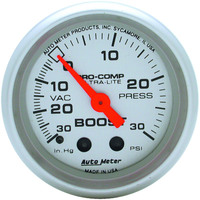 Auto Meter Gauge Ultra-Lite Vacuum/Boost 2 1/16 in. 30 in. Hg/30psi Mechanical Analog Each AMT-4303