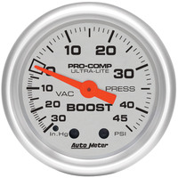 Auto Meter Gauge Ultra-Lite Vacuum/Boost 2 1/16 in. 30 in. Hg/45psi Mechanical Analog Each AMT-4308