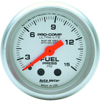 Auto Meter Gauge Ultra-Lite Fuel Pressure 2 1/16 in. 15psi Mechanical Analog Each AMT-4311