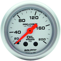 Auto Meter Gauge Ultra-Lite Oil Pressure 2 1/16 in. 200psi Mechanical Analog Each AMT-4322