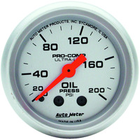 Auto Meter Gauge Ultra-Lite Oil Pressure 2 1/16 in. 200psi Mechanical Analog Each AMT-4322