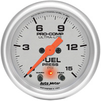 Auto Meter Gauge Ultra-Lite Fuel Pressure 2 1/16 in. 15psi Stepper Motor W/Peak & Warn Analog Each AMT-4367
