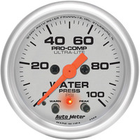 Auto Meter Gauge Ultra-Lite Water Pressure 2 1/16 in. 100psi Stepper Motor W/Peak & Warn Each AMT-4368
