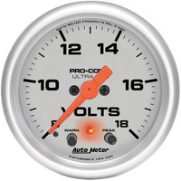 Auto Meter Gauge Ultra-Lite Voltmeter 2 1/16 in. 18V Digital Stepper Motor W/Peak & Warn Analog Each AMT-4383